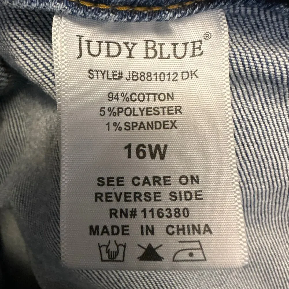 Judy Blue High Waisted Barrel Stitch Thru Pocket Blue Jeans Women's 16W